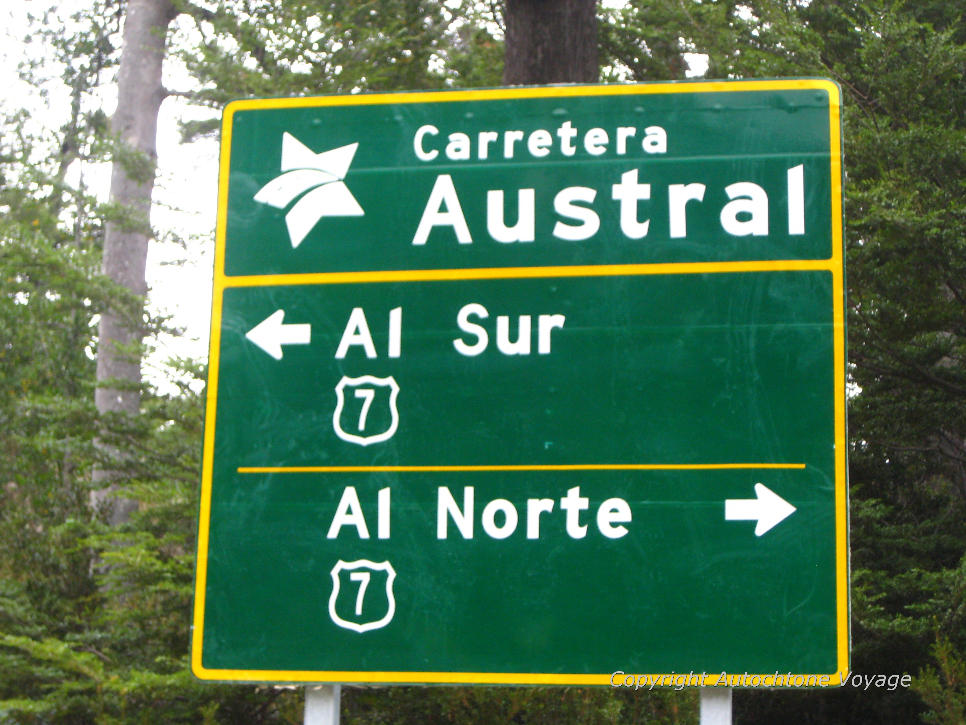 Panneau de signalisation de la Route Australe - Coyhaique